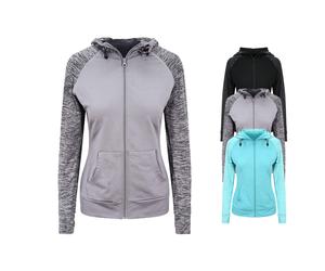 JC058 Just Cool Damen Sportjacke mit Ärmeln in melierter Kontrastfarbe Grey XS