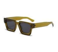 JCTAIFOO Vintage Rechteck Sonnenbrille für Damen Herren Retro Rechteckig Chunky Quadrat Große Dicke Frame Brille (Olivgrün/Grau)