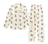 JCXIOC Damen Schlafanzug 2 PCS Frauen Langarm Hosen Baumwolle Pyjamas Doppel Gaze Hause Kleidung Bär Drucken Atmungsaktive Hause Kleidung(L)
