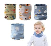 JDCMEI Kinder-Schal, Unisex Loop-Schal, Baumwolle, Cartoon-Muster, 4er-Pack, Grne, Hellblaue, Graue, Blaue Farben, Nackenwrmer, Multifunktional, Ideal als Geschenk