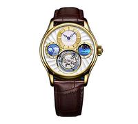 JDLERMY Authentisches Tourbillon-Uhrwerk für Herren, Skelett, multifunktional, mechanisch, manuell, Saphir, Vintage, doppelseitig, hohl, wasserdicht, leuchtende Mondphasen-Armbanduhr, Gold, Weiß