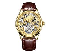 JDLERMY Flying Tourbillon Mechanische Handaufzug Vintage Uhr Herren Skelett Diamant Zifferblatt Armbanduhr Saphir Doppelseitig Hohl Uhr Mann Chinesisches Sternzeichen Rinder Muster Bedeutung Wohlstand