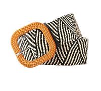 Jdlsppl Damen Elastischer geflochtener Webgürtel Kunststoffschnalle Bohemian Sommer Strand Stretch Rattan Strohgürtel, B-Black Aprikose, Einheitsgröße