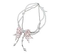 JDNH Feminine gepunktete Schleife Dekoration, Perlen Halskette, verstellbare Schlüsselbeinkette, leichter, eleganter Schmuck, süße Steinkragen Halskette