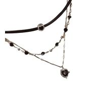 JDNH Geschenkschicht, schwarze Kordel-Halskette, Metalllegierung, Herz-Detail, ideal für gemischte passende Outfits, vielseitige schwarze Seil-Halskette mit Metalllegierung, ideal für gemischte