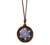 JDNH Spirituelles Hexagramm Sri Yantra Anhänger Choker Heilige Geometrie Holz Amulett Halskette für Frauen Verstellbare Schlüsselbeinkette, Gemischte Materialien