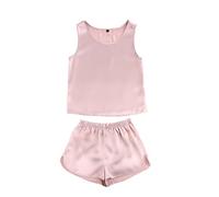 JDSHFEN 2-teiliges Damen-Pyjama-Set aus 100% reiner Seide, Satin, kurze Nachtwäsche, Nachtwäsche-Set für Frauen (Rosa M)