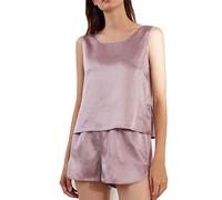 JDSHFEN 2-teiliges Pyjama-Set für Damen, 100% reine Seide, Satin, kurze Nachtwäsche, Nachtwäsche-Set für Frauen (Lila M)