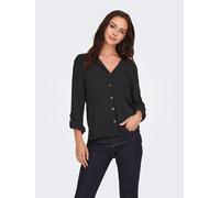 JdY Damen Bluse mit Hemdkragen locker geschnitten Langarm umgeschlagene Ärmelbündchen, Farben:Schwarz-2, Größe:S
