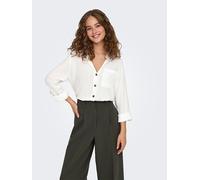 JdY Damen Bluse mit Hemdkragen locker geschnitten Langarm umgeschlagene Ärmelbündchen, Farben:Weiß-3, Größe:S