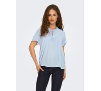 Kurzarmbluse JDY "JDYLIMA LIFE S/S TOP WVN NOOS", Damen, Gr. 36, kentucky blau, Web, Obermaterial: 100% Viskose, unifarben, loose fit normal, V-Ausschnitt, Blusen, Viskose, loose fit (93029924-36) ken