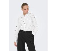 JDY Damen Langarm Bluse bestickte Hemdbluse mit Herzen JDYNelly Loose Shirt 15330490 White Black Heart Embroidery S