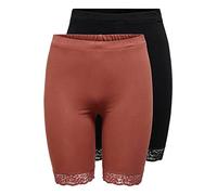JDY Damen 2X Kurze Capri Leggings Hose JDYSALLY LACE High Waist Shorts Set Stretch Baumwolle mit Spitze, Farben:Schwarz-Rot, Größe:M