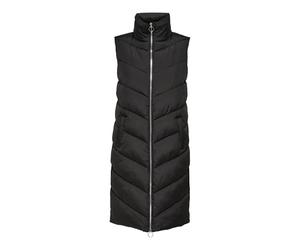 JDY Damen 3/4-lange Steppweste JDYFinno Long Padded Waistcoat mit Stehkragen 15305655 Black/Silver Zip XS