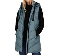 JDY Damen Winter Weste Skylar Lang Wattierte Puffer Stepp Jacke ohne Ärmel Basic mit Kapuze & Zip, Farben:Blau, Größe:XS