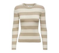 JDY Damen Gestreifter Langarm Strickpullover Striped Oberteil Gerippt Basic Knit Sweater Top JDYPLUM, Farben:Beige, Größe:L