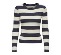 JdY Damen Gestreifter Langarm Strickpullover Striped Oberteil Gerippt Basic Knit Sweater Top JDYPLUM, Farben:Dunkelblau, Größe:XS