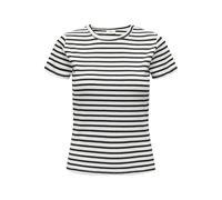 JdY Damen Gestreiftes Shirt Oberteil Basic Rundhals T-Shirt Modisches Top JDYSOLAR, Farben:Weiß-2, Größe:XL