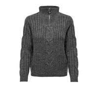 Stehkragenpullover JDY "JDYANDREA L/S ZIP CABLE PULLOVE KNT NOOS" Gr. M (38), grau (dark grey melange) Damen Pullover (38204560-M) dark grey melange