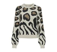 Strickpullover JDY "JDYLORRAINE ANIMAL L/S PULLOVER KNT NOOS" Gr. M (38), beige (cement detail:black, malt ball mix) Damen Pullover (85903555-M) cement detail:black, malt ball mix