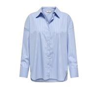 Hemdbluse JDY "JDYMIO L/S LUREX LOOSE SHIRT WVN NOOS", Damen, Gr. M, chambray blau detail:silber lurex, Web, Obermaterial: 72% Baumwolle, 24% Polyester, 4% Elasthan, gestreift, regular fit hüftlang, 1