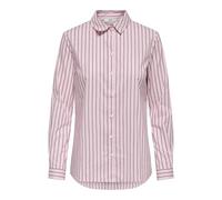 Hemdbluse JDY "JDYMIO L/S SHIRT WVN NOOS", Damen, Gr. 36, chalk pink stripes:fig, Web, Obermaterial: 72% Baumwolle, 24% Polyester, 4% Elasthan, gestreift, regular fit hüftlang, 1-Knopf-Manschette, Blu