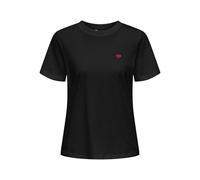 Kurzarmshirt JDY "JDYPISA S/S PRINT TOP JRS NOOS", Damen, Gr. S, schwarz (schwarz heart), Jersey, Obermaterial: 100% Baumwolle, bedruckt, regular fit normal, Rundhals, Shirts, Baumwolle, regular fit (