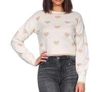 Rundhalspullover JDY "JDYROMANCE L/S JACQ. PULLOVER KNT NOOS", Damen, Gr. XS, beige (birch detail:w humus heart jacquard), Strick, Obermaterial: 100% Polyacryl, gemustert, modisch, normal, Rundhals, L