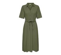 Blusenkleid JDY "JDYSAY 2/4 MIDI SHIRT DRESS WVN NOOS", Damen, Gr. XS (34), N-Gr, grün (kalamata), Web, Obermaterial: 55% Leinen, 45% Viskose, unifarben, modisch, Kurzarm, Kleider (30395262-XS) kalama