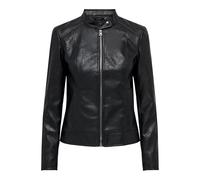 JDY Damen Kunstlederjacke Reißverschluss Hochgeschlossen Gesteppte Details Langarm, Farben:Schwarz, Größe:38