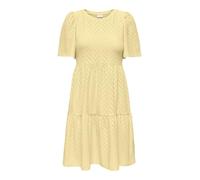 JDY Damen Kurzarm Kleid A-Linie mit Lochmuster JDYCarla Cathinka 15254680 Pastel Yellow M