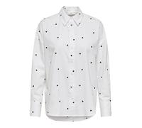 JDY Damen Langarm Bluse bestickte Hemdbluse mit Herzen JDYNelly Loose Shirt 15330490 White Black Heart Embroidery S