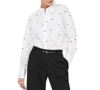 JDY Damen Langarm Bluse bestickte Hemdbluse mit Herzen JDYNelly Loose Shirt 15330490 White Black Heart Embroidery XL