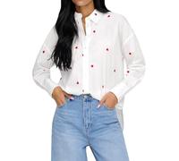 JDY Damen Langarm Bluse bestickte Hemdbluse mit Herzen JDYNelly Loose Shirt 15330490 White Heart Embroidery M