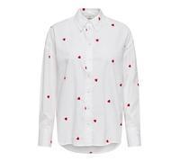 JDY Damen Langarm Bluse bestickte Hemdbluse mit Herzen JDYNelly Loose Shirt 15330490 White Heart Embroidery S