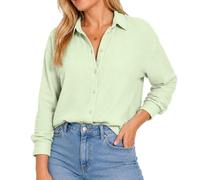 JDY Damen Musselin-Bluse Langarm Hemdbluse Oversize JDYTheis Loose Shirt 15271018 Meadow Mist XL