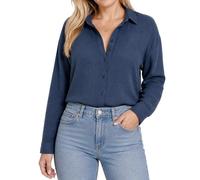 JDY Damen Musselin-Bluse Langarm Hemdbluse Oversize JDYTheis Loose Shirt 15271018 Vintage Indigo L