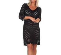 JDY Damen Strickkleid JDYSun 3/4 V-Neck gehäkeltes Sommerkleid 15324539 Black L
