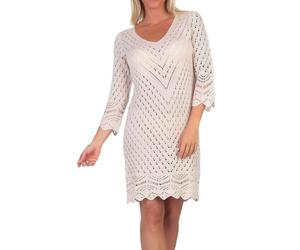 JDY Damen Strickkleid JDYSun 3/4 V-Neck gehäkeltes Sommerkleid 15324539 Tapioca L