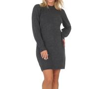 JDY Damen kurzes Strickkleid JDYRue High Neck Langarmkleid mit Stehkragen 15238237 Dark Grey Melange XS