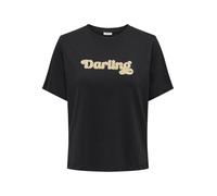 JDY Damen T-Shirt mit Stickerei auf der Brust, Kurzarm, Farben:Schwarz, Größe:M