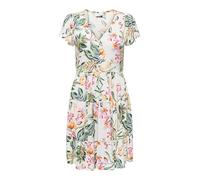 JDY Damen Viskose Kleid JDYSezen Life Kurzarm-Sommerkleid mit Blumen Knielang 15351568 Cloud Dancer/Tropical Flowers XXL