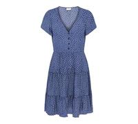 JdY Sommerkleid V-Ausschnitt, Kurzarm, Gemustertes Knopf Design, Farben:Blau, Größe:L