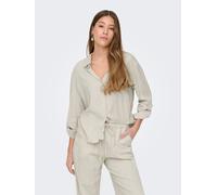 Hemdbluse JDY "JDYCAYA LINEN LOOSE L/S SHIRT WVN DIA", Damen, Gr. XL, moonbeam, Web, Obermaterial: 90% Viskose, 10% Leinen, unifarben, regular fit hüftbedeckend, Blusen Hemdbluse, mit Leinen (34554467