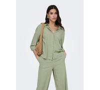 Hemdbluse JDY "JDYCAYA LINEN LOOSE L/S SHIRT WVN DIA", Damen, Gr. S, laurel oak, Web, Obermaterial: 90% Viskose, 10% Leinen, unifarben, regular fit hüftbedeckend, Blusen Hemdbluse, mit Leinen (1058296