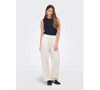 Leinenhose JDY "JDYSAY LINEN HW WIDE PANT WVN NOOS", Damen, Gr. S (36), Länge 32, weiß (snow weiß), Web, Obermaterial: 55% Leinen, 45% Viskose, unifarben, modisch, loose fit knöchellang, Hosen, Sommer