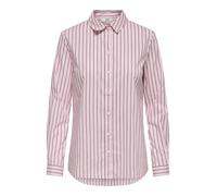 Hemdbluse JDY "JDYMIO L/S SHIRT WVN NOOS", Damen, Gr. 38, chalk pink stripes:fig, Web, Obermaterial: 72% Baumwolle, 24% Polyester, 4% Elasthan, gestreift, regular fit hüftlang, 1-Knopf-Manschette, Blu