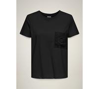 Kurzarmshirt JDY "JDYSELMA S/S CROCHET POCKET TOP JRS NOOS", Damen, Gr. L (40), schwarz, Jersey, Obermaterial: 100% Baumwolle, unifarben, modisch, regular fit, Rundhals, Kurzarm, Shirts (56011967-L) s