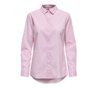 Hemdbluse JDY "JDYMIO L/S SHIRT WVN NOOS", Damen, Gr. 40, rosa (shocking pink stripes:small weiß stripes), Web, Obermaterial: 72% Baumwolle, 24% Polyester, 4% Elasthan, gestreift, regular fit hüftlang