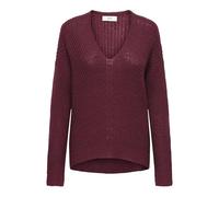 Strickpullover JDY "JDYNEW MEGAN L/S PULLOVER KNT NOOS", Damen, Gr. S, cabernet detail:with schwarz ply, Strick, Obermaterial: 88% Polyacryl, 12% Polyester, modisch, normal, V-Ausschnitt, Langarm Ripp